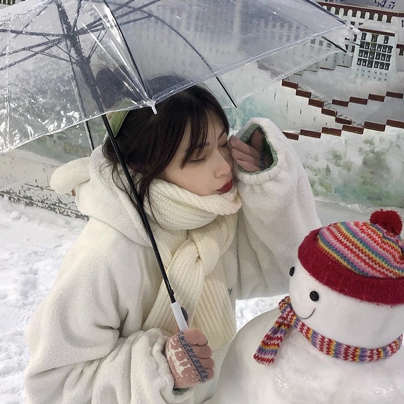 White Scarf For Girls Winter 2023 New Korean Style Versatile Student Couple White Long Knitted Wool Scarf - Image 4