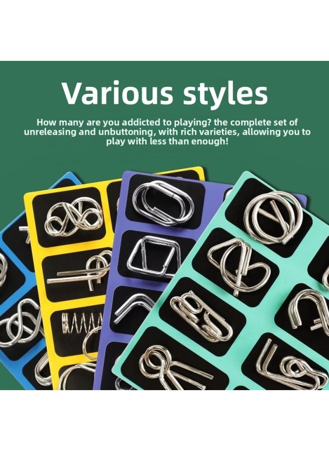 null - Nine-link Intellectual Unlocking Ring Unlocking Kidsren's Primary School Students Educational Toys Luban Lock Kongming Lock Complete Set Of 24 Pieces-Color:[16-piece Set] A+B [video ExplAnAtion + BAgged] - Image 1