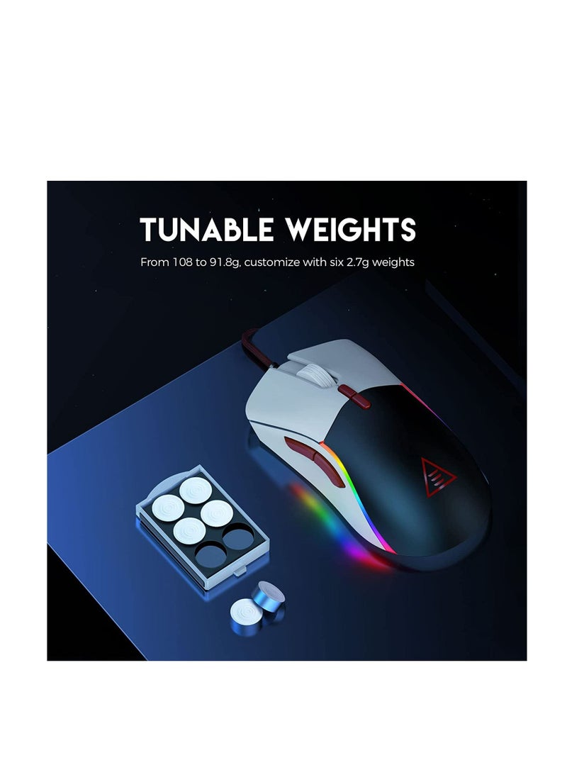 EKSA Gaming Mouse Wired, Ergonomic Computer Gaming Mice with 13 RGB Backlit, 6 Adjustable DPI Up to 12000, 7 Programmable Buttons, Tunable Weights USB Mouse Compatible with PC PS5 PS4 Laptop