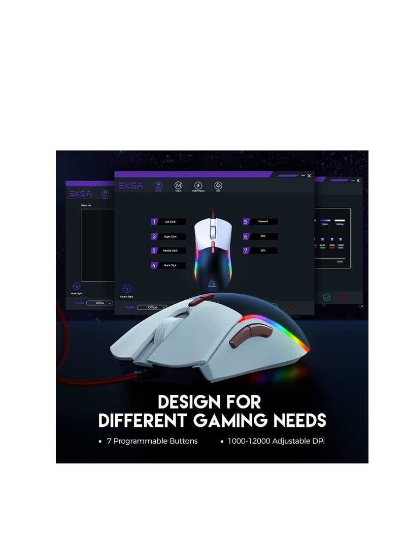 EKSA Gaming Mouse Wired, Ergonomic Computer Gaming Mice with 13 RGB Backlit, 6 Adjustable DPI Up to 12000, 7 Programmable Buttons, Tunable Weights USB Mouse Compatible with PC PS5 PS4 Laptop