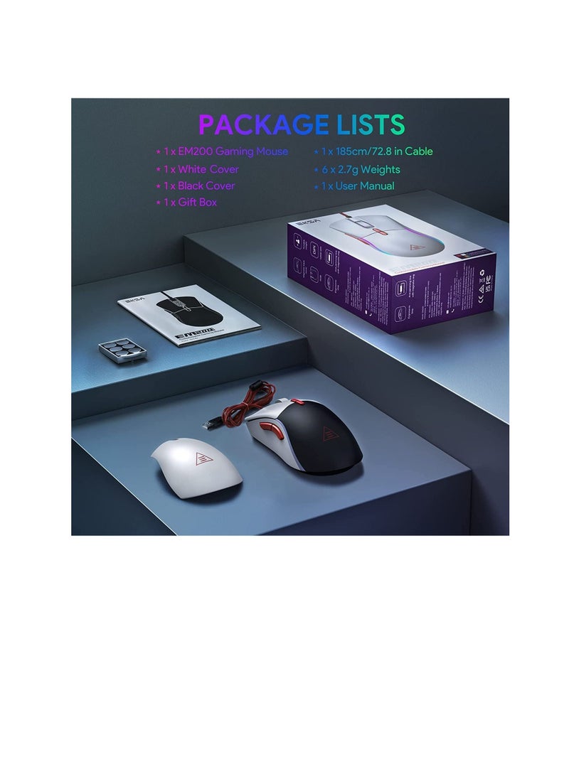 EKSA Gaming Mouse Wired, Ergonomic Computer Gaming Mice with 13 RGB Backlit, 6 Adjustable DPI Up to 12000, 7 Programmable Buttons, Tunable Weights USB Mouse Compatible with PC PS5 PS4 Laptop