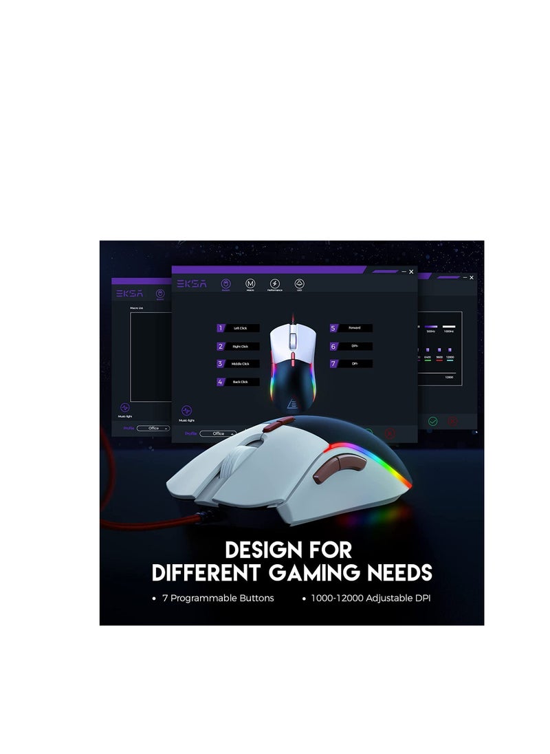 EKSA Gaming Mouse Wired, Ergonomic Computer Gaming Mice with 13 RGB Backlit, 6 Adjustable DPI Up to 12000, 7 Programmable Buttons, Tunable Weights USB Mouse Compatible with PC PS5 PS4 Laptop