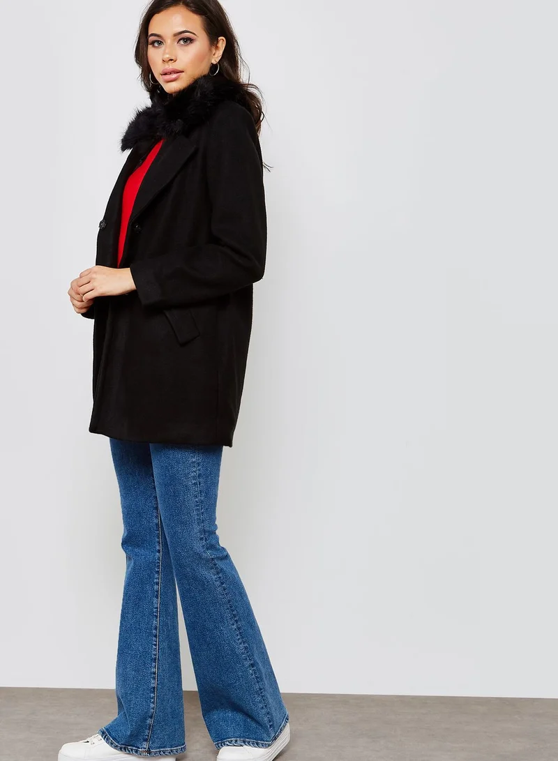 ELLA Faux Fur Collar Coat