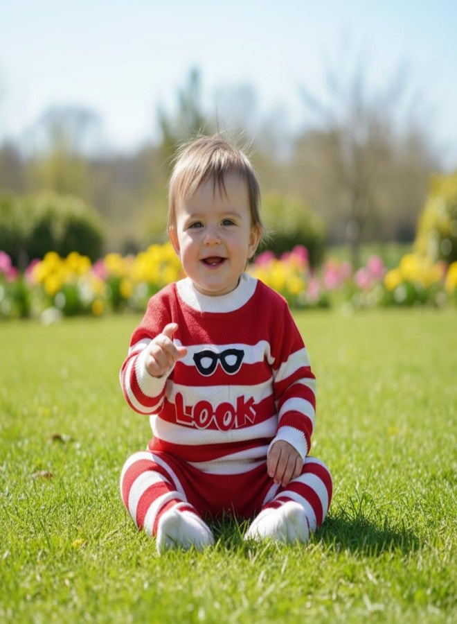 Adhigams Baby Boys & Girls Knitted Winter Wear Track Suit | Cozy Woolen Sweatshirt & Pants Jogger Set | Soft & Warm Full Sleeves Clothing Set | Stretchable Cozy Knitted Baby Dress (1-2 Years) - Image 3