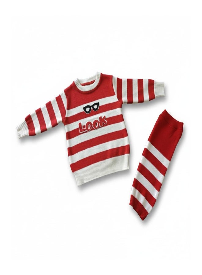 Adhigams Baby Boys & Girls Knitted Winter Wear Track Suit | Cozy Woolen Sweatshirt & Pants Jogger Set | Soft & Warm Full Sleeves Clothing Set | Stretchable Cozy Knitted Baby Dress (1-2 Years) - Image 1