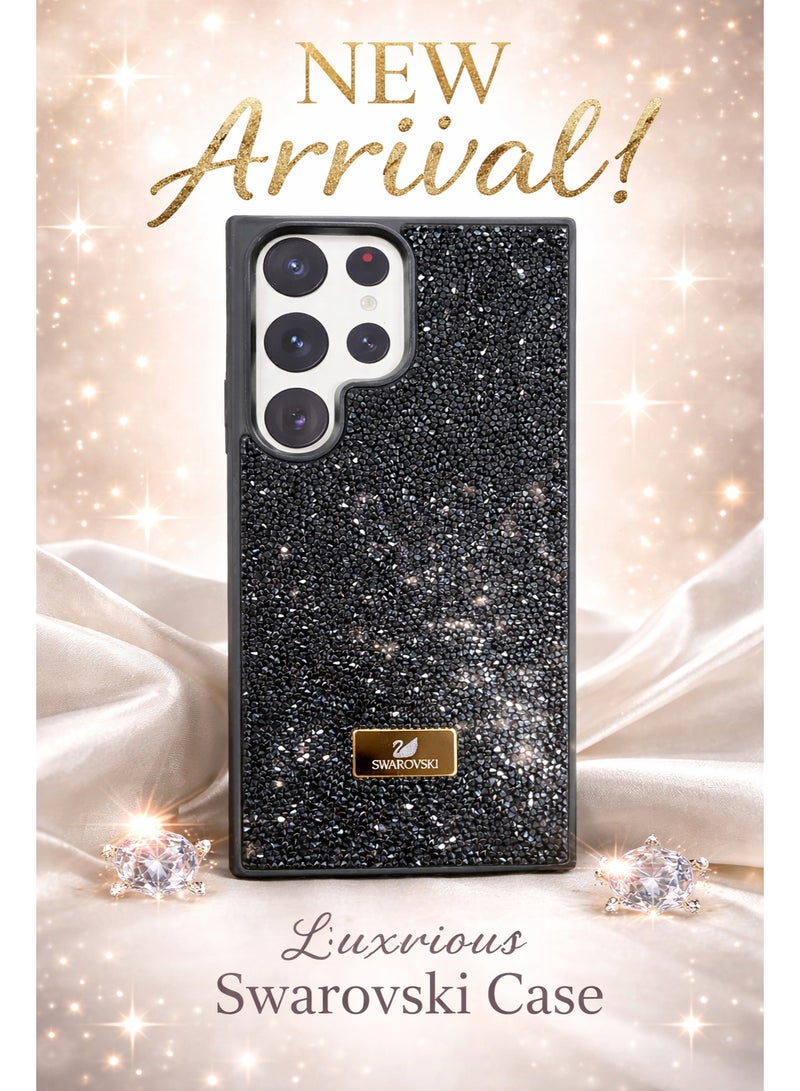 في آر كرييتيف غطاء هاتف لامع مرصع بالألماس لهاتف Samsung Galaxy S23 Ultra مع أحجار الراين المتلألئة للحماية - أسود - Image 3