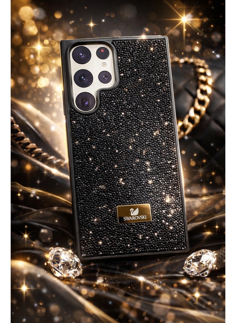 في آر كرييتيف غطاء هاتف لامع مرصع بالألماس لهاتف Samsung Galaxy S23 Ultra مع أحجار الراين المتلألئة للحماية - أسود - Image 4