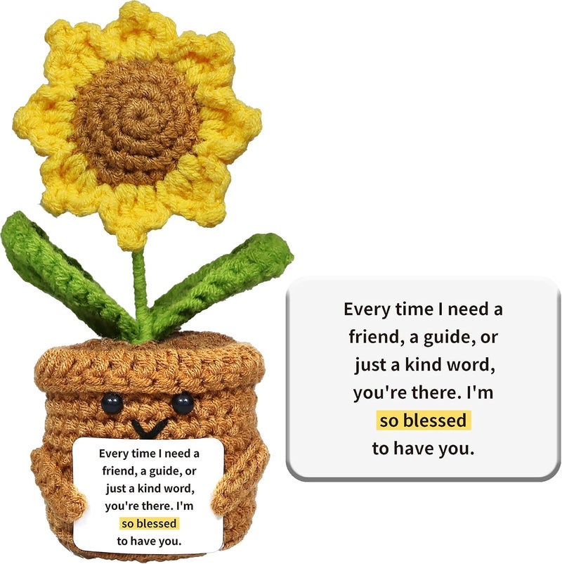 vhemo Handmade Crochet Sunflower Emotional Support Doll – Gift for Friends, Family, Women, Teachers, Sons, Daughters, Coworkers –Ideal for Birthdays, Christmas, Potted Flower, Cute Desk Decor Positive Vibes - Image 1