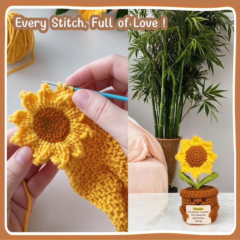 vhemo Handmade Crochet Sunflower Emotional Support Doll – Gift for Friends, Family, Women, Teachers, Sons, Daughters, Coworkers –Ideal for Birthdays, Christmas, Potted Flower, Cute Desk Decor Positive Vibes - Image 5