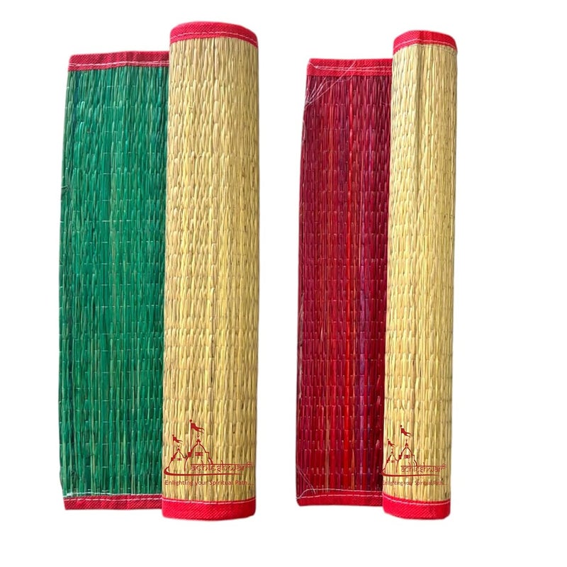 Achleshwar Hand Made Kusha Grass Aasan for Pooja Multicolour Pack of 2 perfect for poojayogameditationhome and office use 44x56 cm Daab Aasan