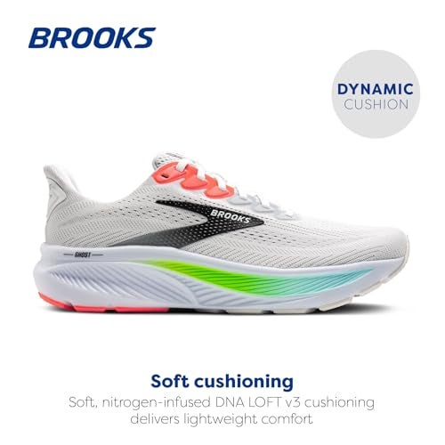 Brooks Men’s Ghost 17 Neutral Running Shoe - White/Pink Clay/Gecko - 9 Medium - Image 2