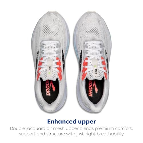 Brooks Men’s Ghost 17 Neutral Running Shoe - White/Pink Clay/Gecko - 9 Medium - Image 4