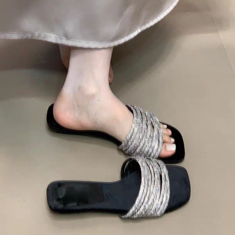 Women's Square Toe Flip Flops with Shimmer - Image 2