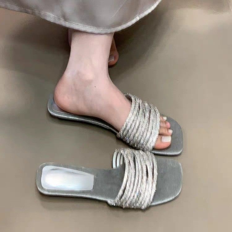 Women's Square Toe Flip Flops with Shimmer - Image 5