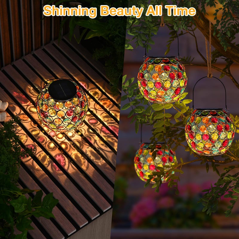 Uspring Crystal Mosaic Solar Lanterns Outdoor Waterproof Decorative Hanging Solar Lights for Outside, Gifts for Women Mom Grandma Garden Decor for Patio Backyard Porch Pathway Lawn Walkway, Red - Image 3