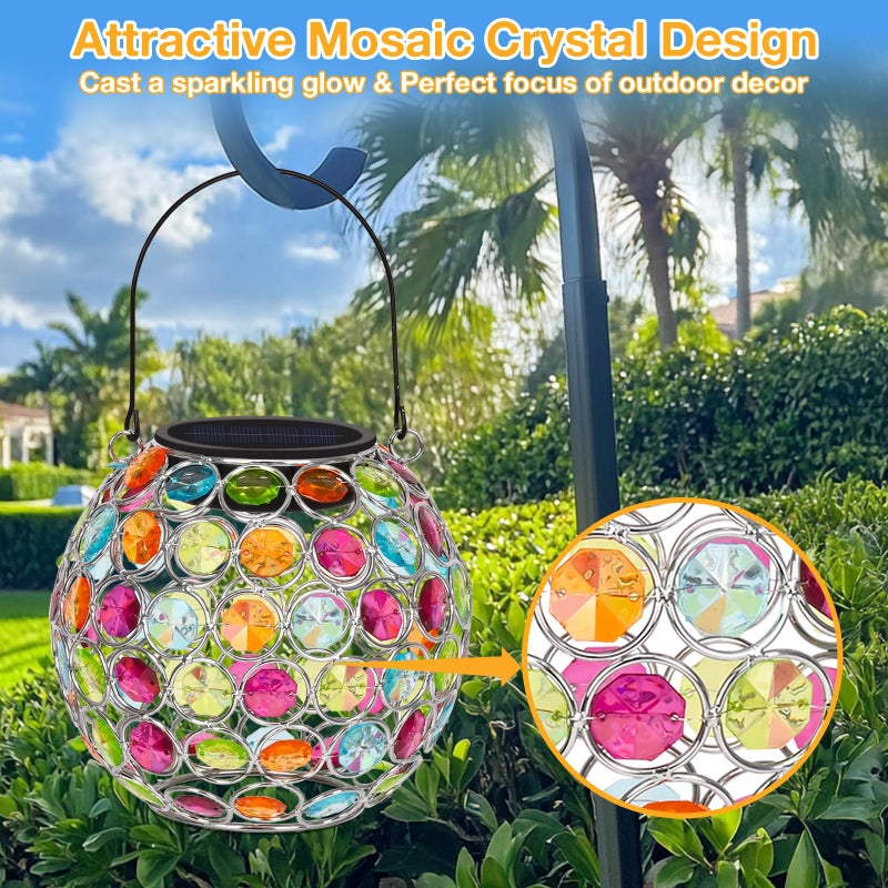 Uspring Crystal Mosaic Solar Lanterns Outdoor Waterproof Decorative Hanging Solar Lights for Outside, Gifts for Women Mom Grandma Garden Decor for Patio Backyard Porch Pathway Lawn Walkway, Red - Image 2