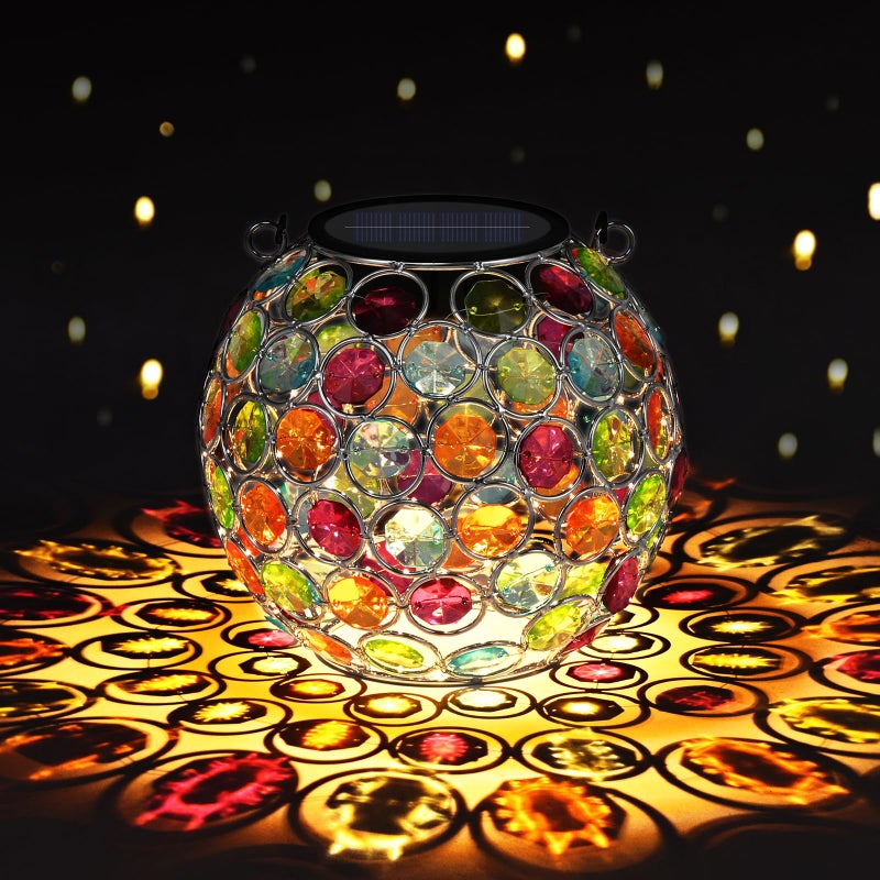 Uspring Crystal Mosaic Solar Lanterns Outdoor Waterproof Decorative Hanging Solar Lights for Outside, Gifts for Women Mom Grandma Garden Decor for Patio Backyard Porch Pathway Lawn Walkway, Red - Image 1