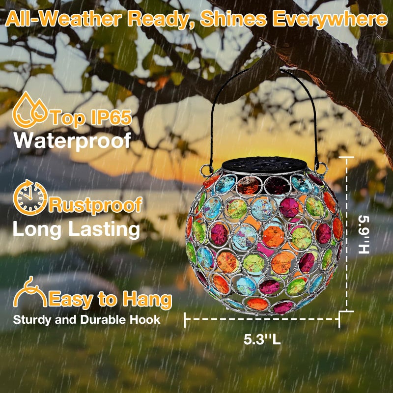 Uspring Crystal Mosaic Solar Lanterns Outdoor Waterproof Decorative Hanging Solar Lights for Outside, Gifts for Women Mom Grandma Garden Decor for Patio Backyard Porch Pathway Lawn Walkway, Red - Image 5