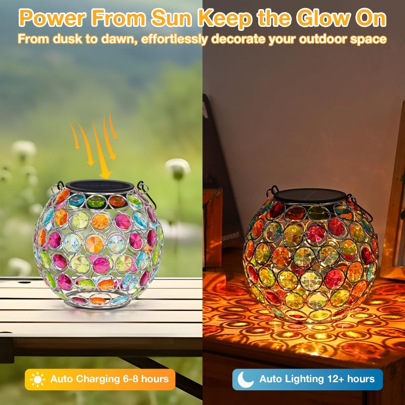 Uspring Crystal Mosaic Solar Lanterns Outdoor Waterproof Decorative Hanging Solar Lights for Outside, Gifts for Women Mom Grandma Garden Decor for Patio Backyard Porch Pathway Lawn Walkway, Red - Image 4