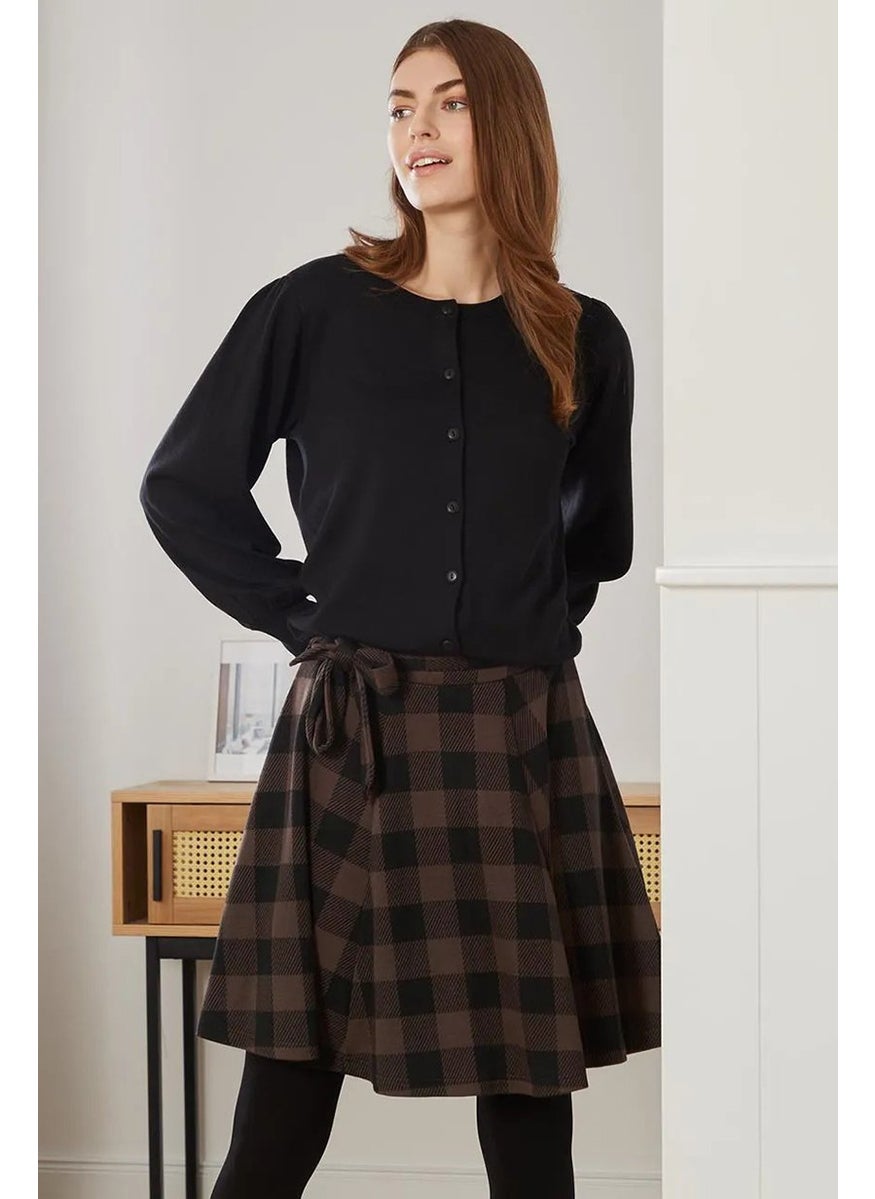Tchibo Women Belted Plaid Mini Skirt, Brown  - Image 1