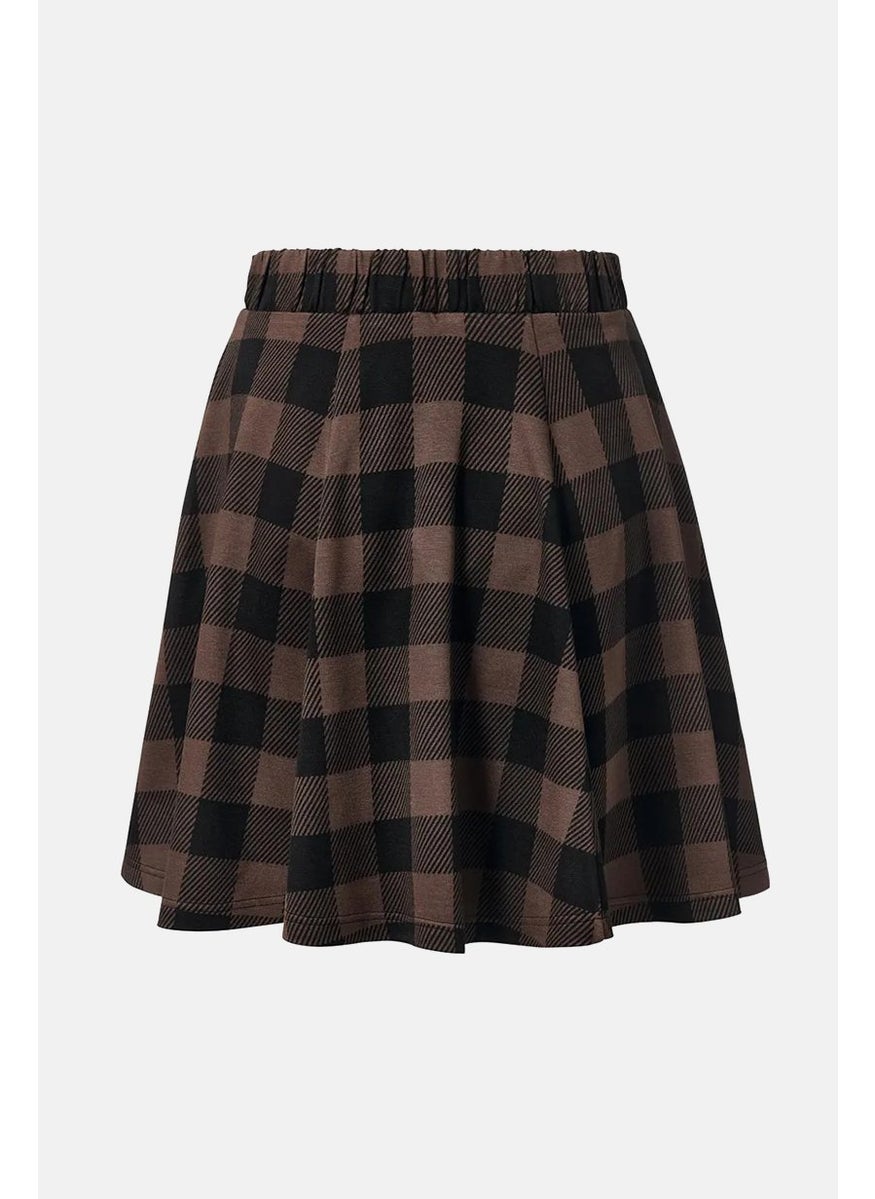 Tchibo Women Belted Plaid Mini Skirt, Brown  - Image 3