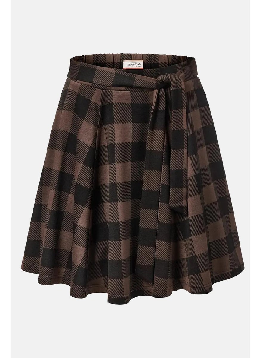 Tchibo Women Belted Plaid Mini Skirt, Brown  - Image 2