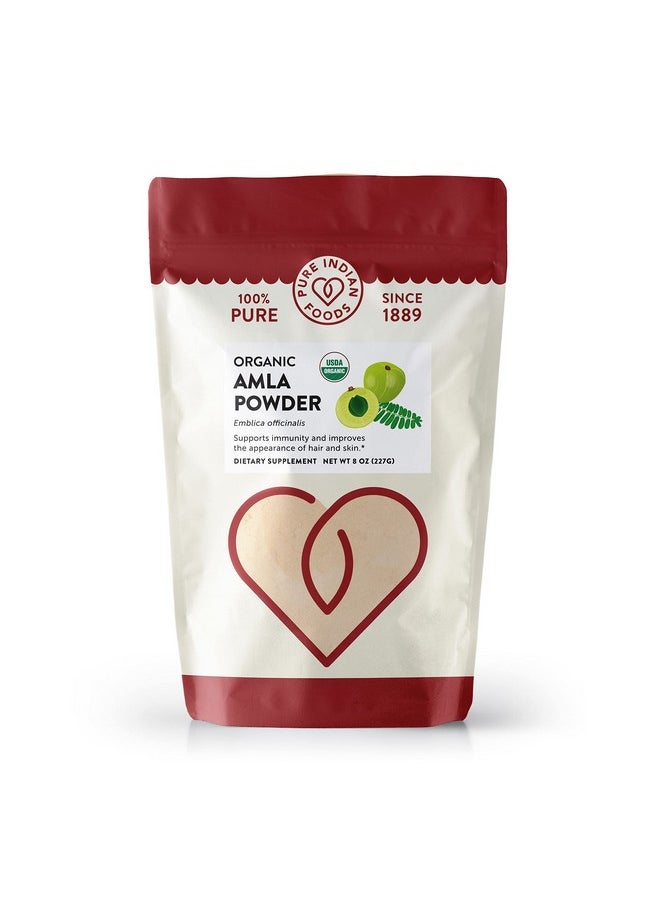 Pure Indian Foods Organic Amla Powder 8 Oz Watersoluble Amalaki Ayurveda Dietary Supplement Dissolves Completely In Water Perfect For Capsules  - Image 1