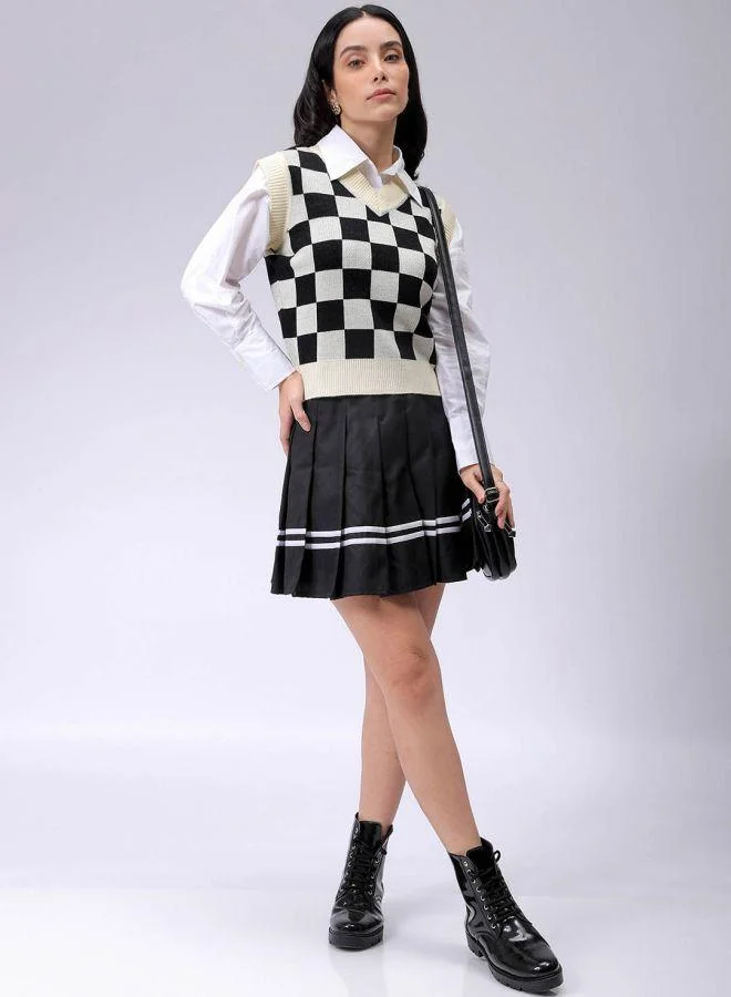 مرفوعة Women Loose Fit Checkered Sweater Vest