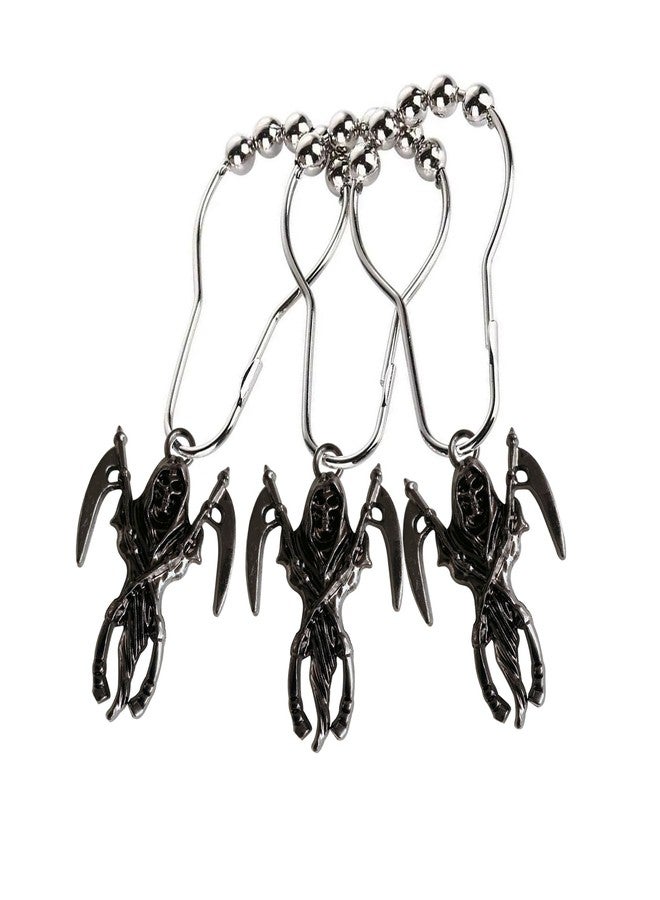 ZILucky Set of 12 Shower Curtain Hooks Rings,Skeleton Reaper Scythe Pendant, Halloween Party Supplies Haunted House Decoration, Stainless Steel Rustproof (Black) - Image 4