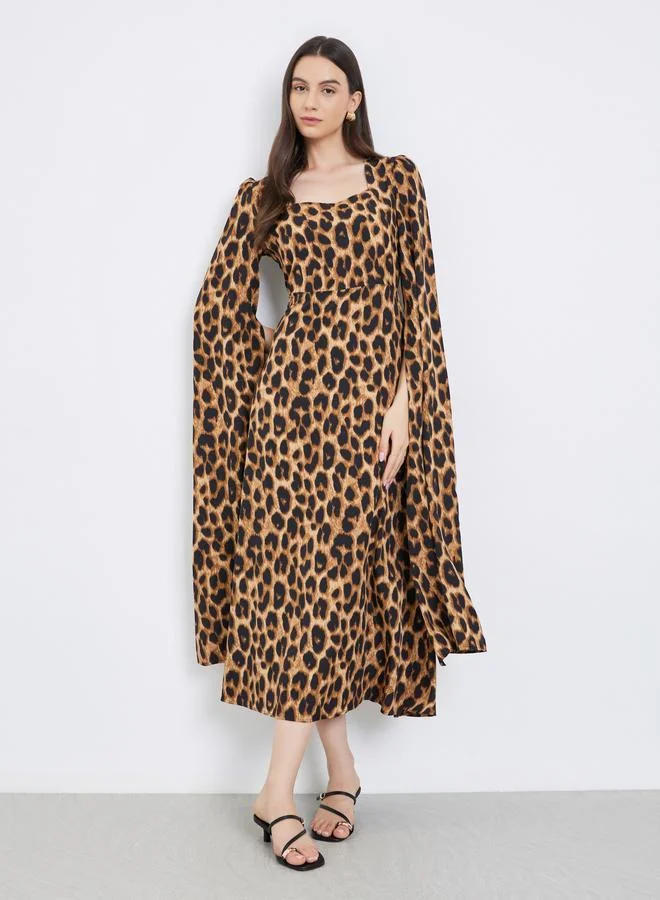 Take Two Take Two Leopard Print Square Neck Maxi Dress