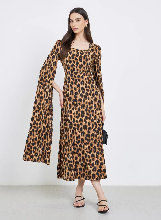 Take Two Take Two Leopard Print Square Neck Maxi Dress