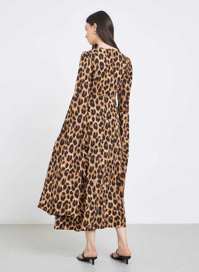 Take Two Take Two Leopard Print Square Neck Maxi Dress