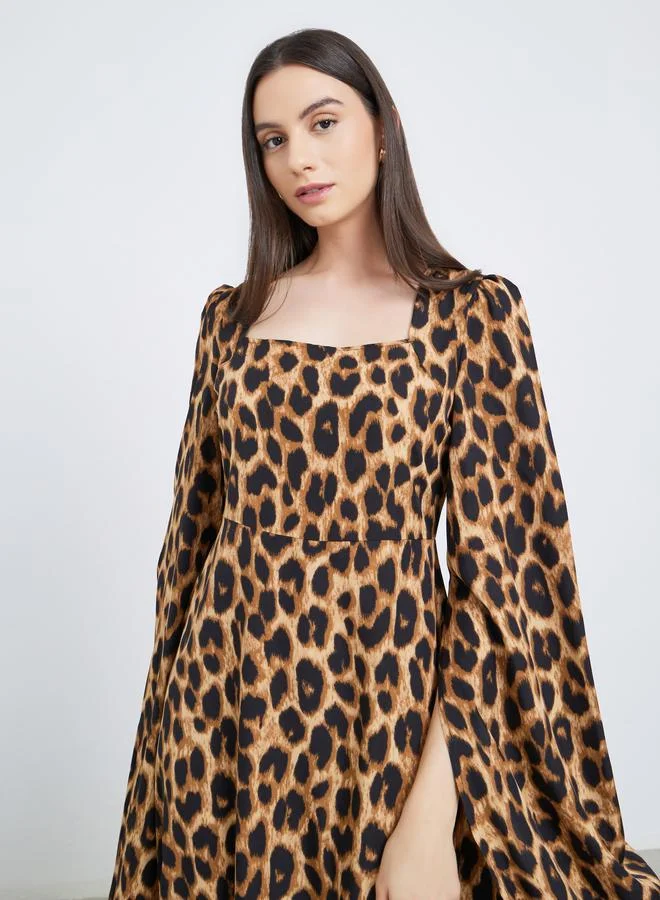Take Two Take Two Leopard Print Square Neck Maxi Dress