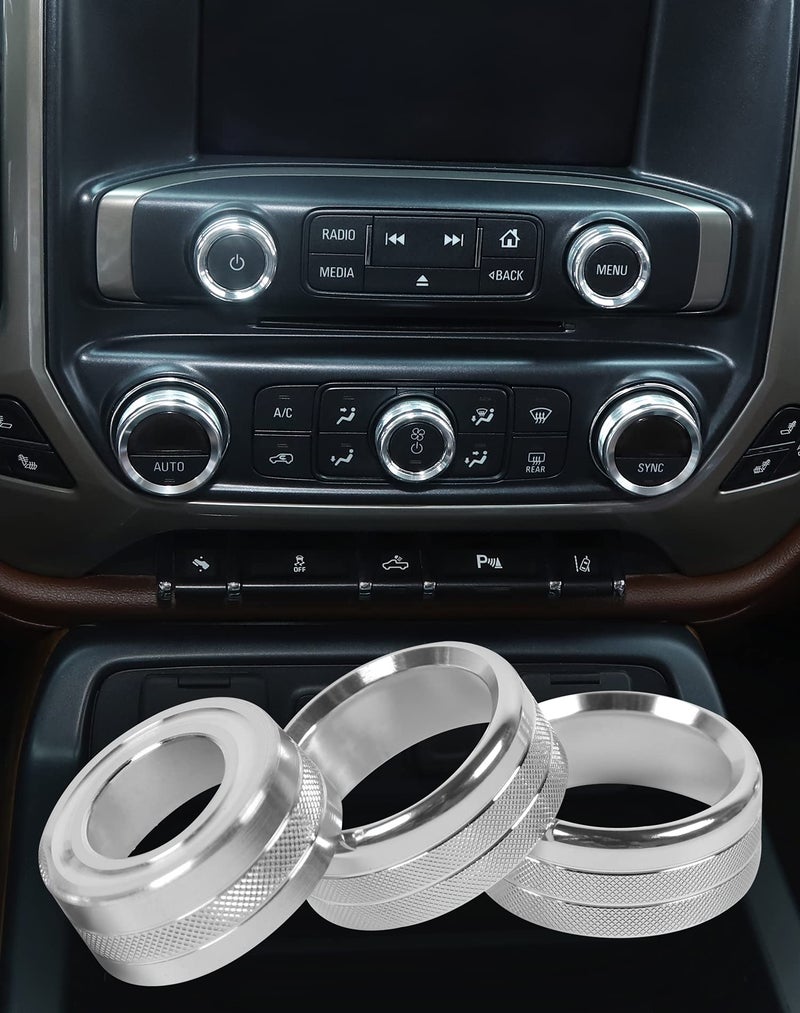 JeCar Center Console Switch Button Trim Air Conditioner Control Knob Cover for Chevy Silverado & GMC Sierra 2014-2018, Silver - Image 5