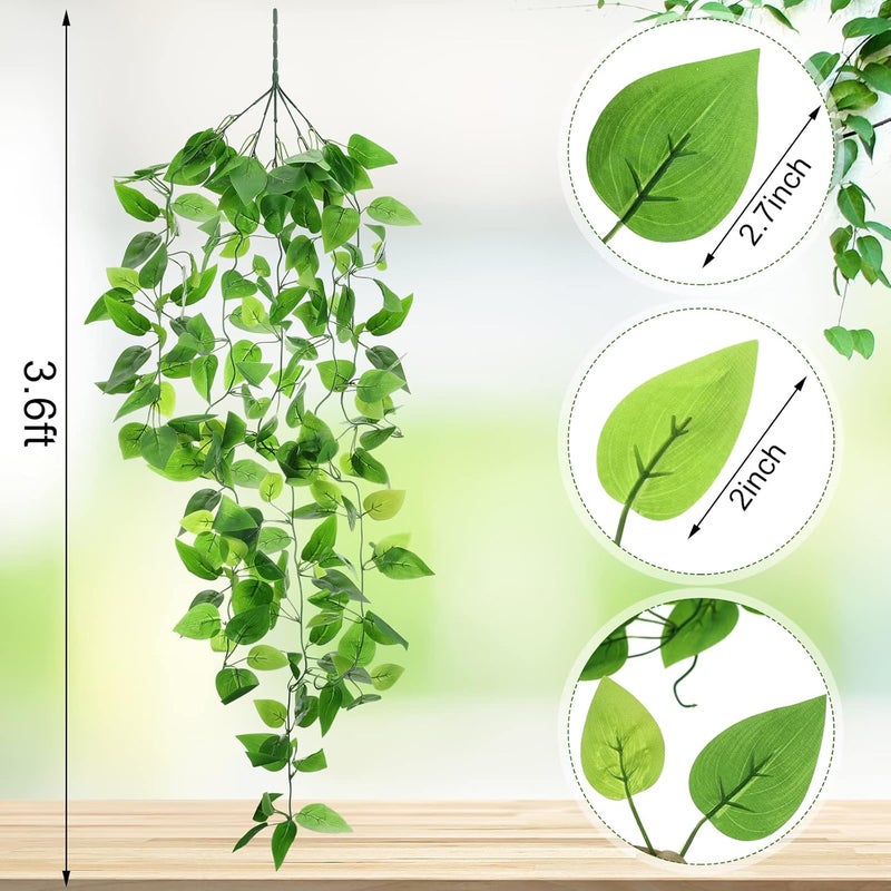 Hoteam 18 Pcs Artificial Hanging Plants 32 Inch Fake Ivy Vines with Fake Leaves Patio Artificial Plants Greenery for Living Room Indoor Outdoor Wall, No Basket (Pothos) - Image 2