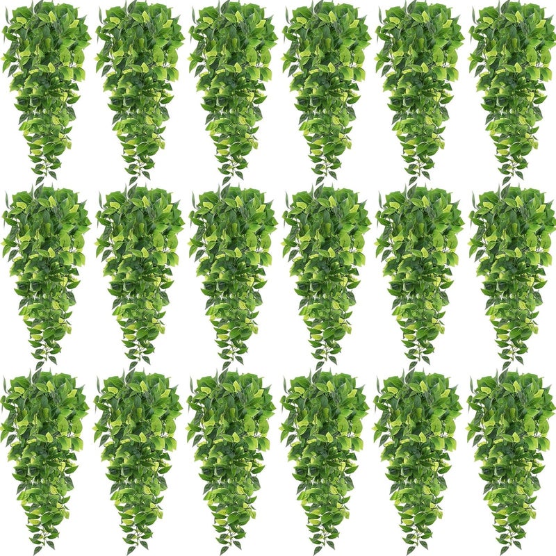 Hoteam 18 Pcs Artificial Hanging Plants 32 Inch Fake Ivy Vines with Fake Leaves Patio Artificial Plants Greenery for Living Room Indoor Outdoor Wall, No Basket (Pothos) - Image 1