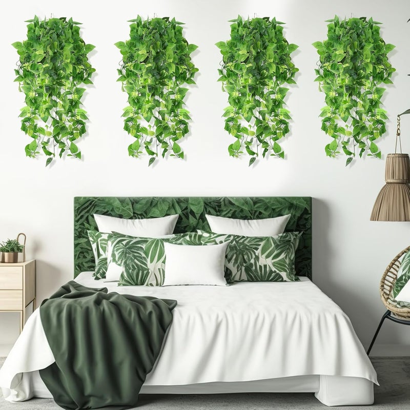 Hoteam 18 Pcs Artificial Hanging Plants 32 Inch Fake Ivy Vines with Fake Leaves Patio Artificial Plants Greenery for Living Room Indoor Outdoor Wall, No Basket (Pothos) - Image 3