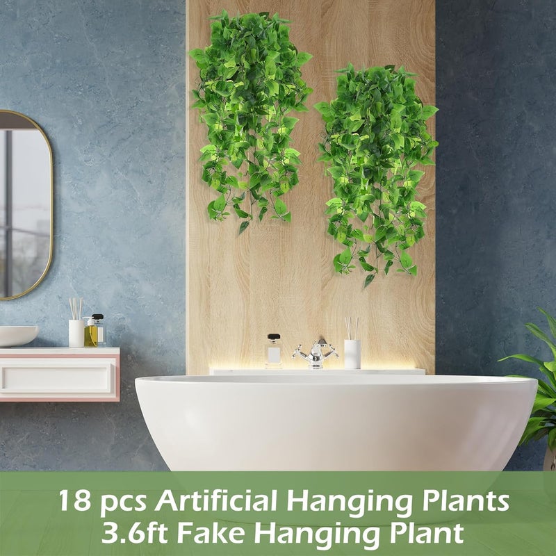 Hoteam 18 Pcs Artificial Hanging Plants 32 Inch Fake Ivy Vines with Fake Leaves Patio Artificial Plants Greenery for Living Room Indoor Outdoor Wall, No Basket (Pothos) - Image 5