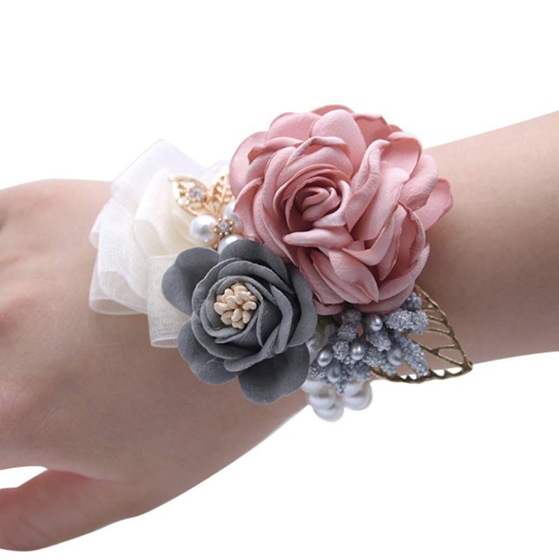 Teensery Wedding Bride Wrist Corsage Bridesmaid Wrist Flower Artificial Rose Faux Pearl Bracelet for Wedding Prom Party - Image 1
