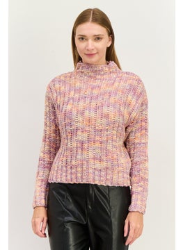 Black Tape Women Mock Neck Crocheted Sweater, Lilac Combo  - Image 1