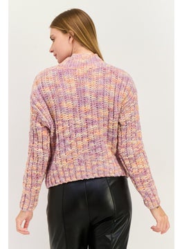 Black Tape Women Mock Neck Crocheted Sweater, Lilac Combo  - Image 2