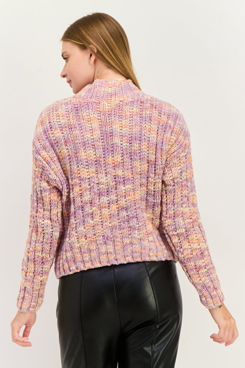 Black Tape Women Mock Neck Crocheted Sweater, Lilac Combo  - Image 2
