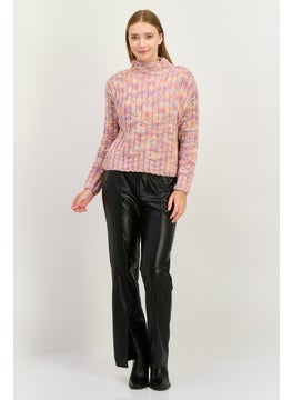 Black Tape Women Mock Neck Crocheted Sweater, Lilac Combo  - Image 3