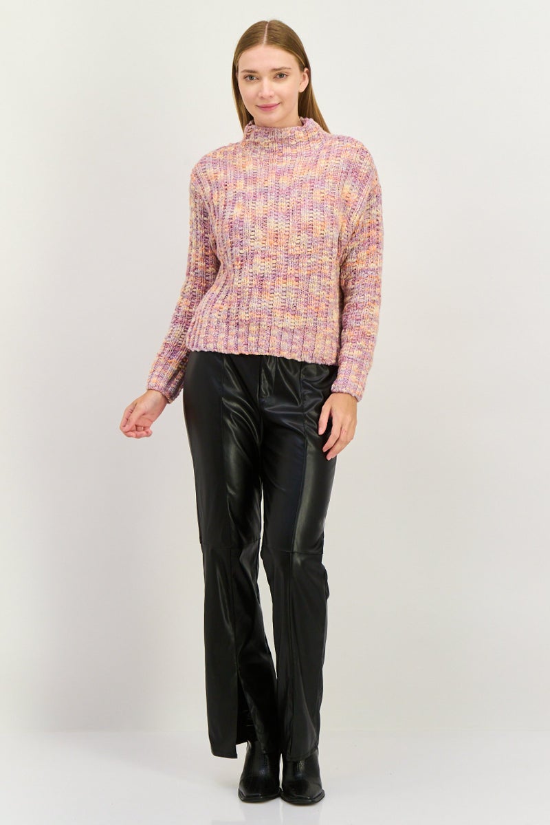 Black Tape Women Mock Neck Crocheted Sweater, Lilac Combo  - Image 3
