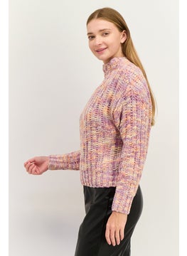 Black Tape Women Mock Neck Crocheted Sweater, Lilac Combo  - Image 4