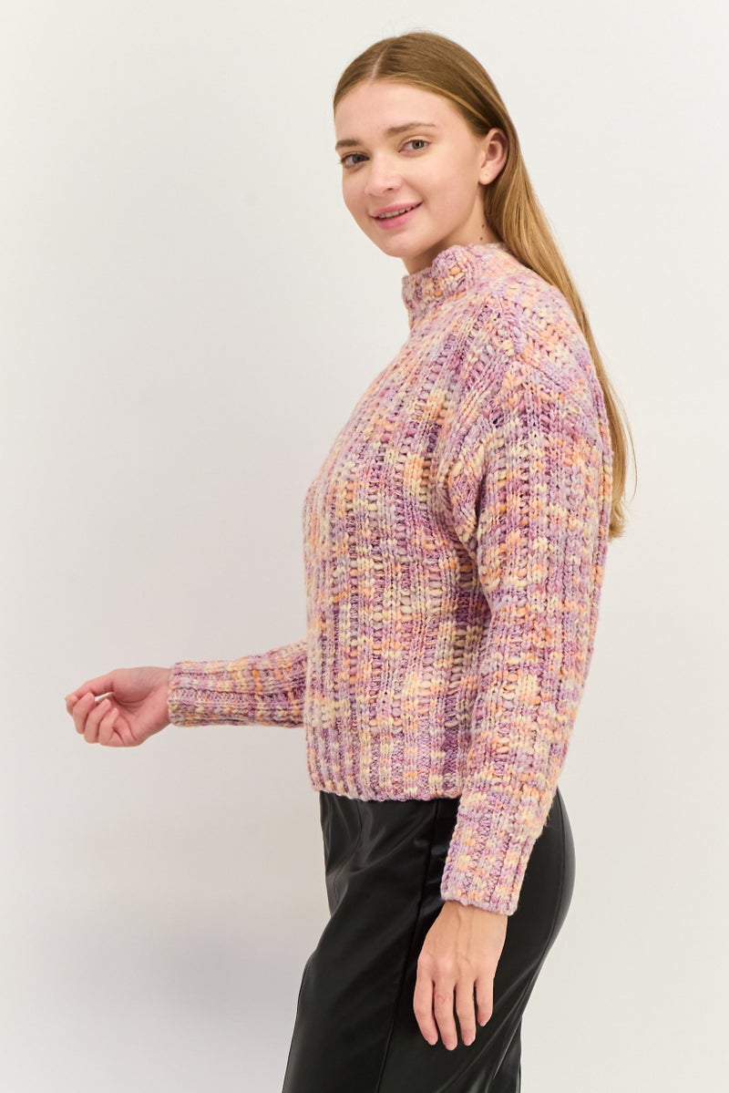 Black Tape Women Mock Neck Crocheted Sweater, Lilac Combo  - Image 4