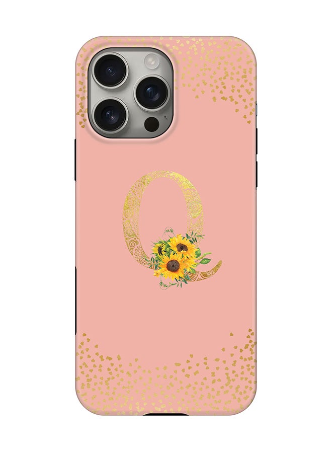 Stylizedd Tough Pro Magnetic Case for iPhone 16 Pro Max, Dual Layer hybrid PC + TPU Mobile Cover Matte - Custom Floral Monogram - Q  (Rose Pink ) - Image 1