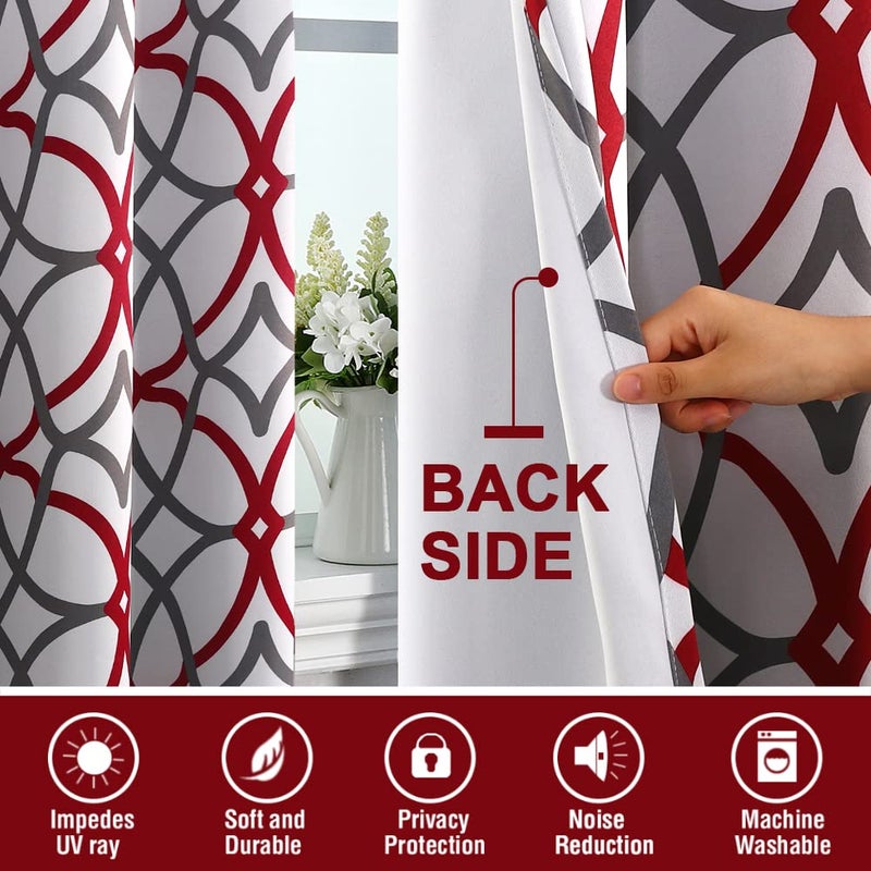 H.VERSAILTEX Blackout Curtains 108 inch Length 2 Panels Set Thermal Curtains & Drapes Window Treatment Noise Reducing Geometric Modern Grommet Living Room Curtains for Bedroom - Burgundy and Gray - Image 4