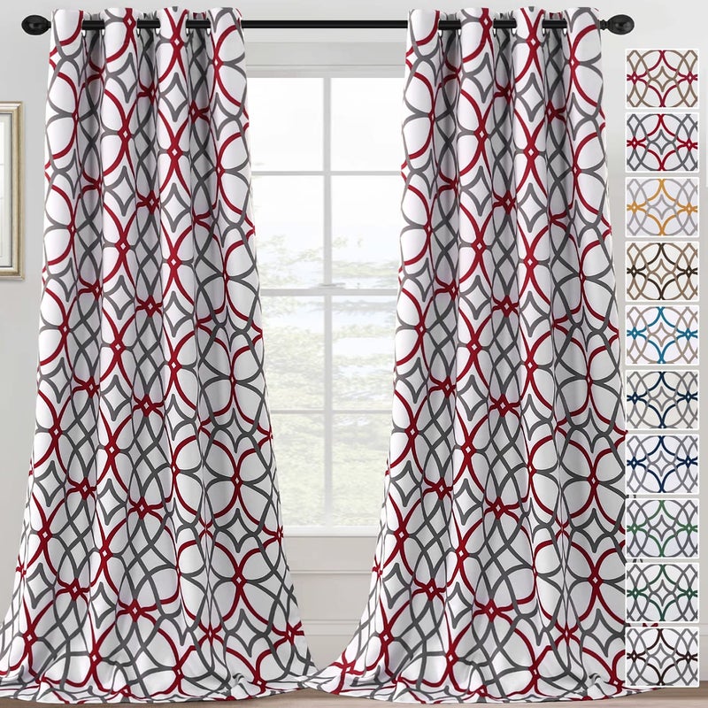 H.VERSAILTEX Blackout Curtains 108 inch Length 2 Panels Set Thermal Curtains & Drapes Window Treatment Noise Reducing Geometric Modern Grommet Living Room Curtains for Bedroom - Burgundy and Gray - Image 1