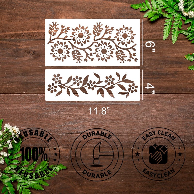 zosylley Talavera Stencils for Crafts Reusable Floral Stencils for Walls Mexican Flower Border Corner Drawing Stencil for Wood Furniture Wall Canvas Floor - Image 2